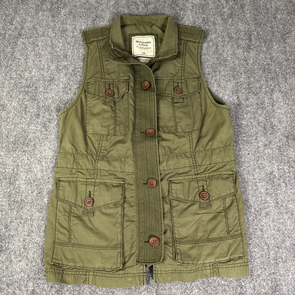 Abercrombie & Fitch Utility Vest Military Gorpcore Safari Y2K Olive Green M